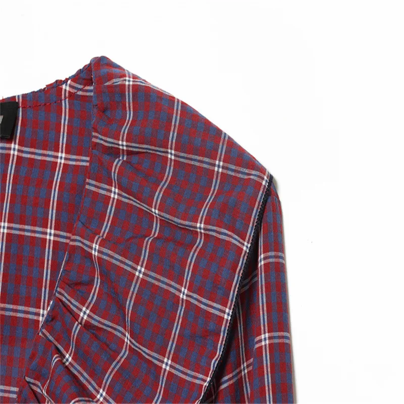 Casual Plaid Shirt Women's V-neck Long Sleeve Knot Top NINE ZAR Ladies Fashion Brand 5029133 Winter Collection 4