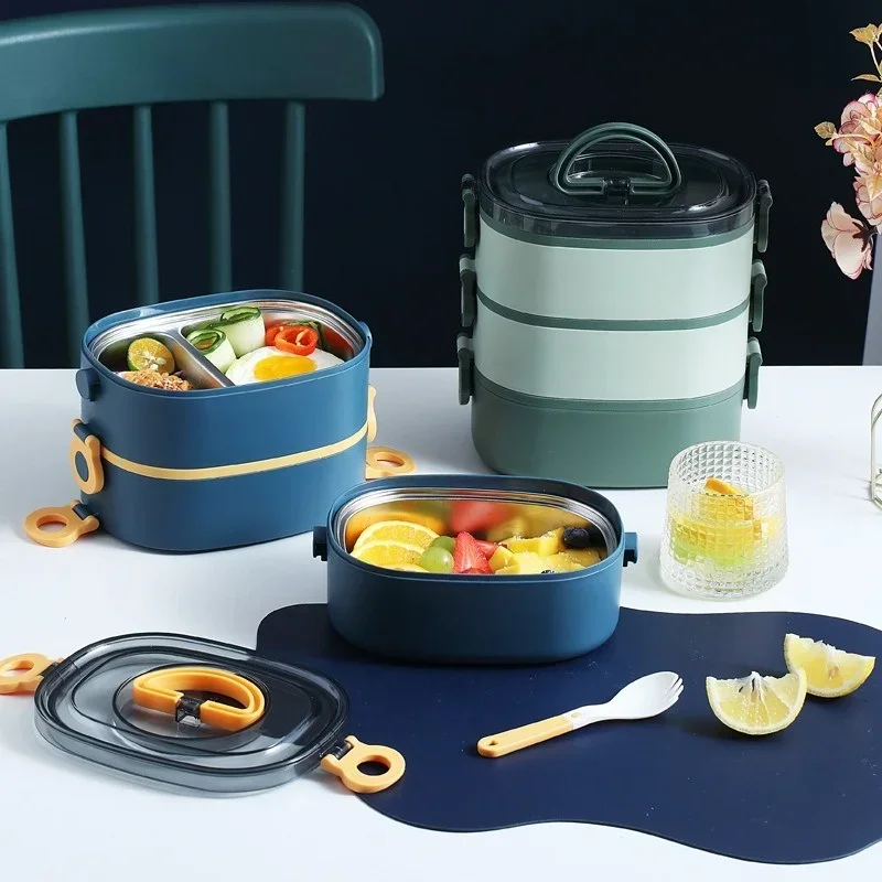 3 Layers Portable Lunch Box Stainless Steel Children Student Bento Box Leakproof Microwavable Food Container Outdoor Picnic Box