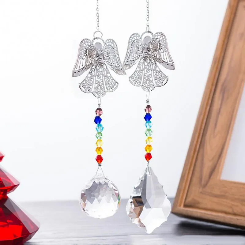 Crystal Suncatcher Guardian Angel Charm Faceted Ball Prism Pendant  DIY  Chandelier Parts Window Home Xmas Hanging Decoration