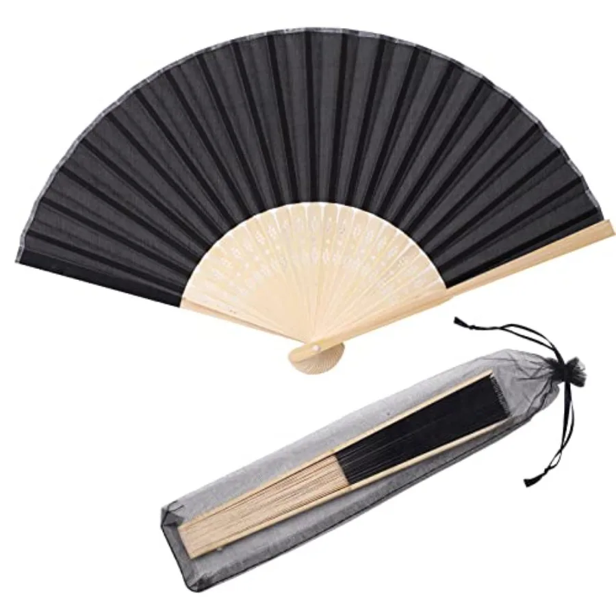 

50pcs Imitated Silk Hand Fan Silk Fabric Bamboo Handheld Folded Fan Bridal Dancing Props Church Wedding Party Favors with Organ