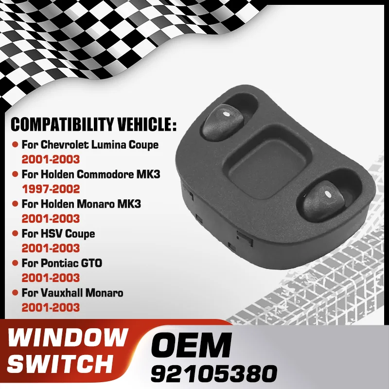 

Car Power Window Switch For Chevrolet Lumina Coupe Holden Commodore Holden Monaro HSV Coupe Pontiac GTO Vauxhall Monaro 6 Pins