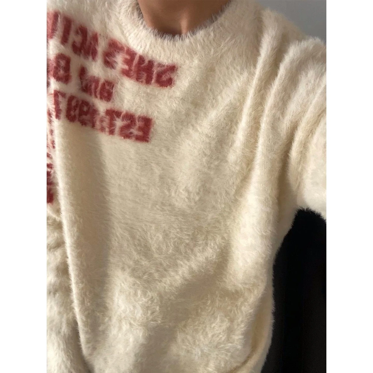 

Свободный вязаный свитер в американском стиле, осень-зима, имитация меха, креативная вышивка букв, трикотаж для пары