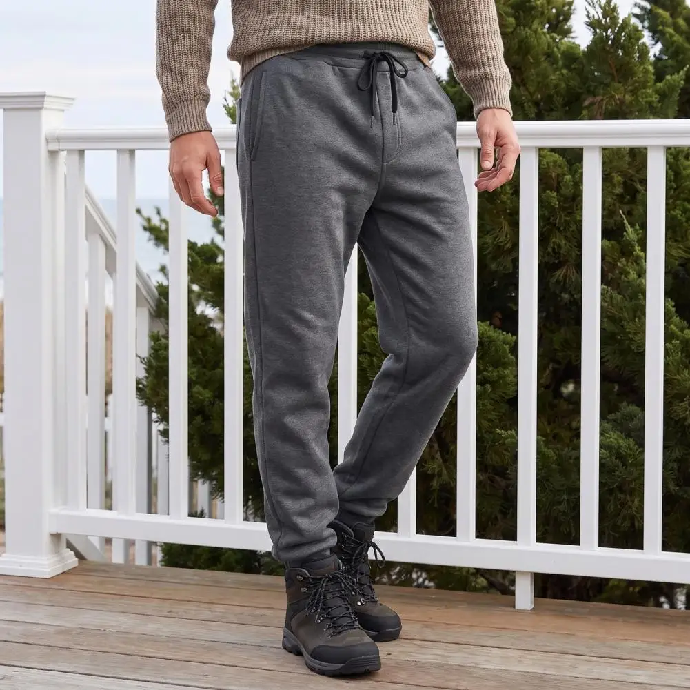 Men Fleece Lined Joggers, Thickened Sweatpants with Ribbed Ankle Cuffs, Warm Winter Athletic Trousers for Outdoor Sports