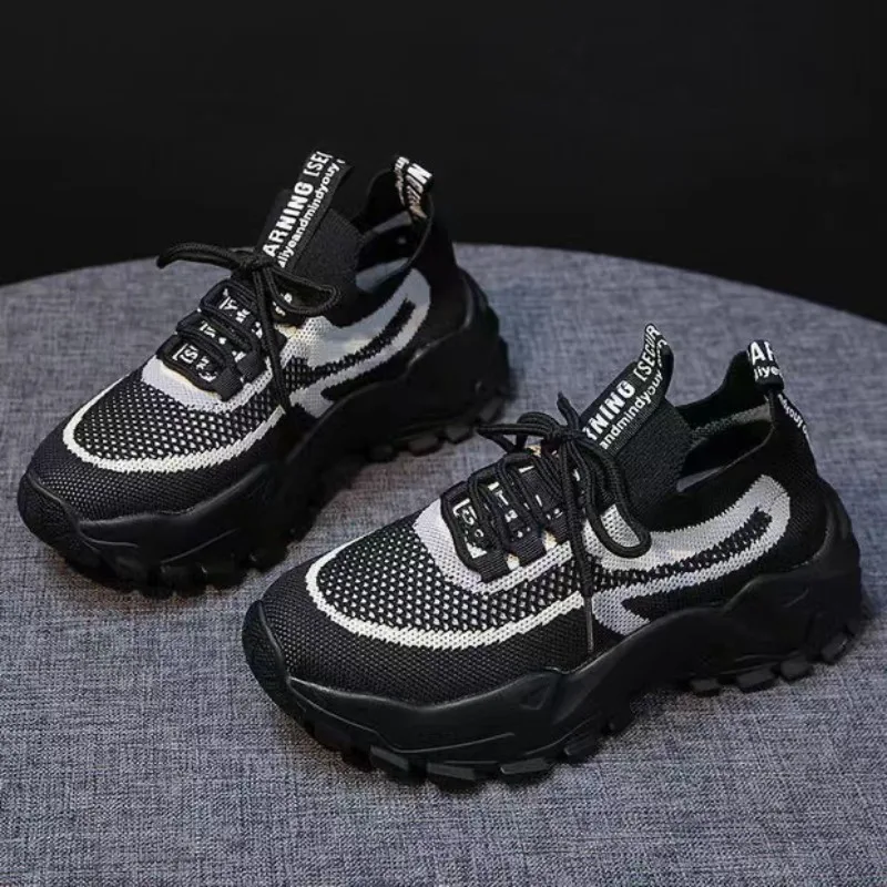 Fashion Mesh Platform Sneakers Socks Shoes Breathable Casual Women Woven Fabric Breathable Sports Shoes