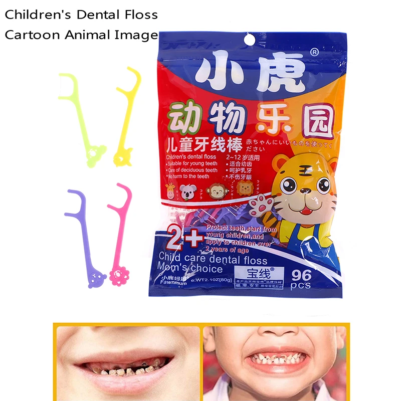 96×Kid Dental Floss Stick Flossing String Tooth Picks Flossers Teeth Plaque Oral Cleaning