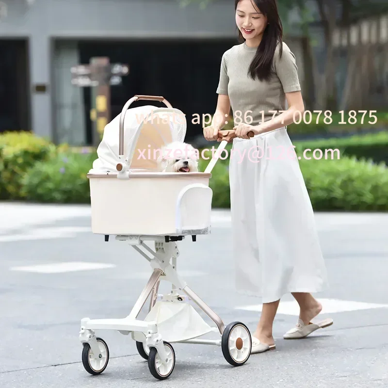 Customizable Lightweight White High Landscape Items Push Dog Cat Cart One-click Pet Cart