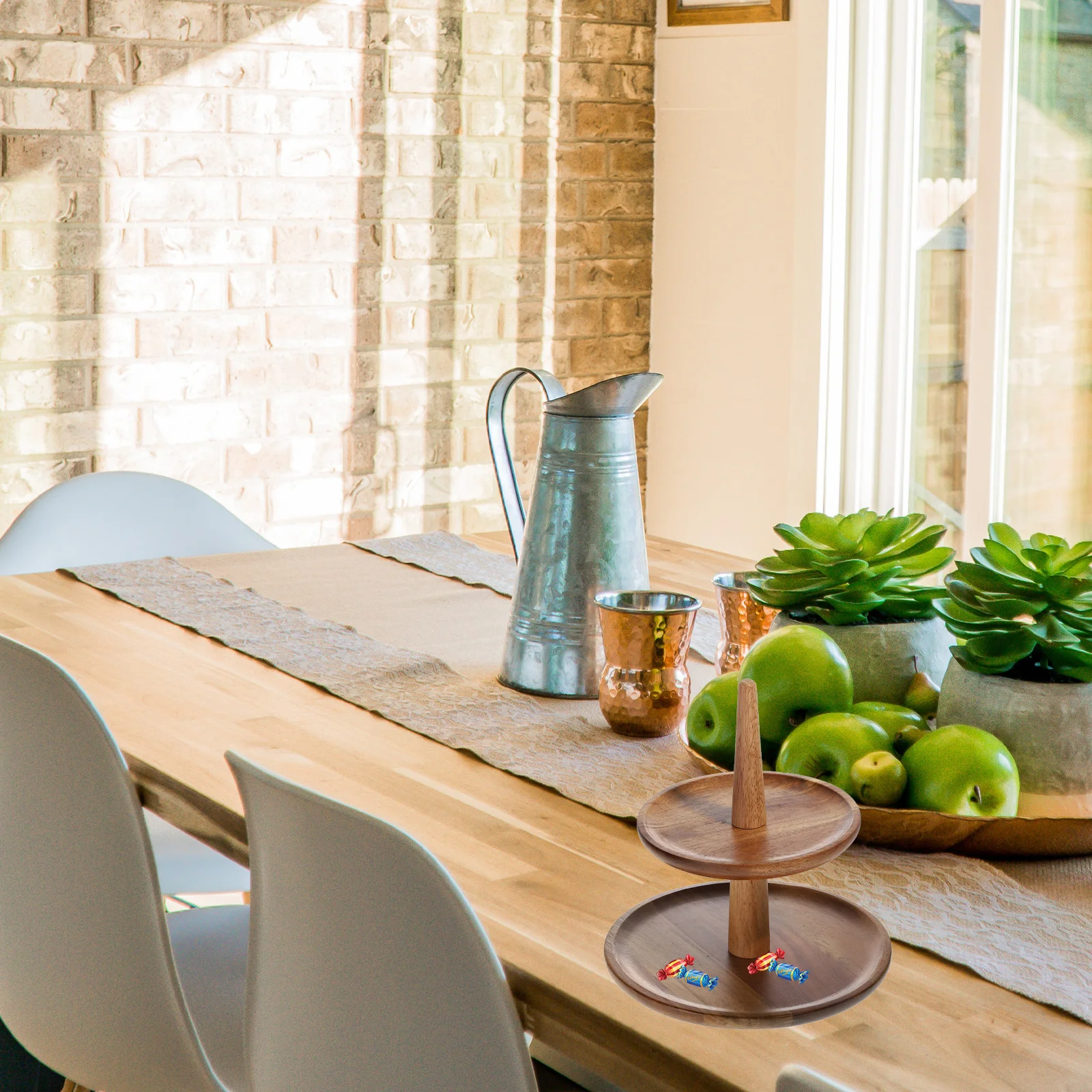 

1pc Solid Wood Fruit Stand Double Layer Snack Plate Home Hotel Restaurant Display Candy Dried Fruit Tray Desktop Food Container