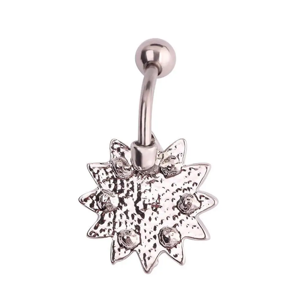Belly Button Ring Jeweled Flower Belly Piercing for Decoration (Steel Color with White Rhinestone)