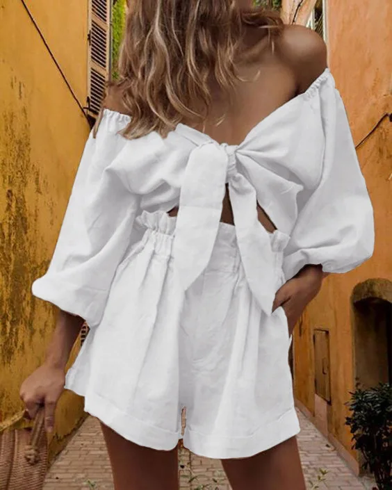 Spring/Summer New Solid Color Fashion Sexy Cotton Cardigan Top Pocket Shorts Casual Set Two Piece Sets Womens Outifits