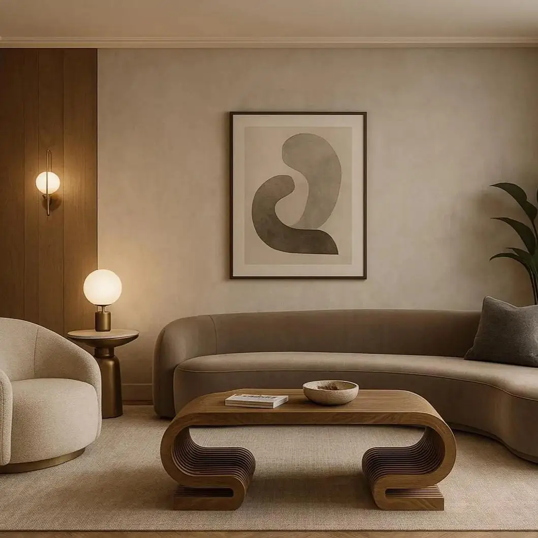 

Z Handcrafted Curved Wooden Coffee Table Eco-friendly Living Room Furniture Minimalist Style Home DecorZ