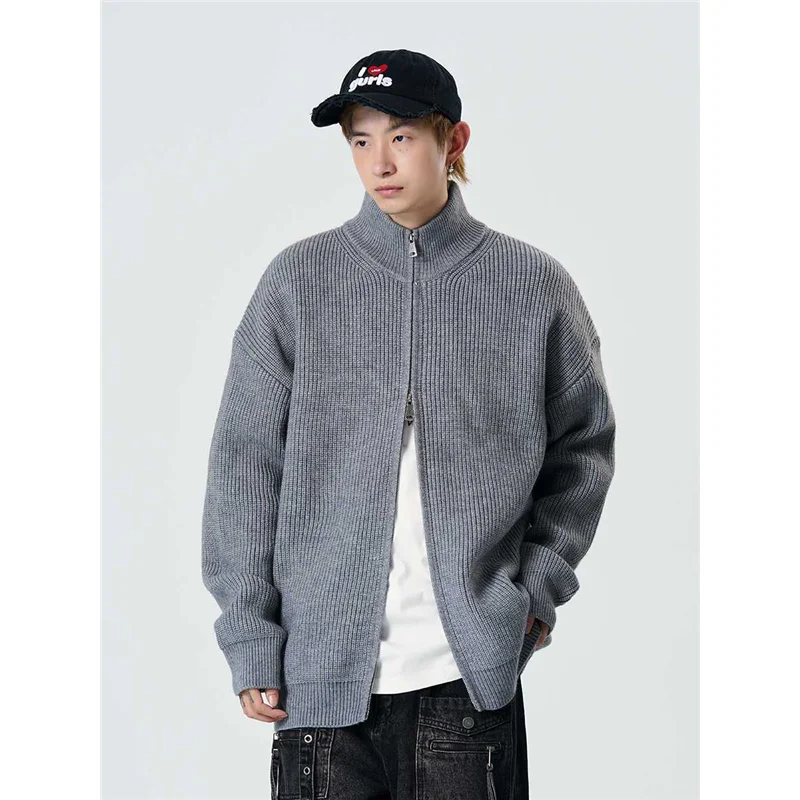 

Американский ретро-свитер на молнии с открытым кардиганом, мужской свободный ленивый крутой воротник-стойка, трикотаж, осень-зима, модный тренд