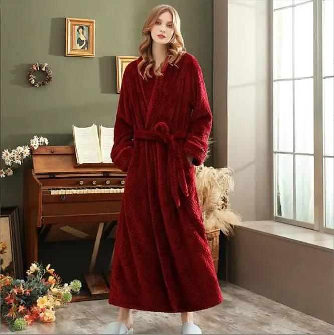 New Arrival Robe Winter Thickened Flannel Bath Robe Velvet Lovers' Robes Belt Bathrobes Sleepwear Robes Ladies Robes