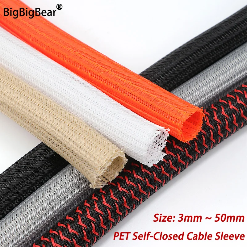 3/5/10m PET Cable Sleeve Self-Closed 3mm-50mm Flexible Wear Resistant Braid Insulated Split USB Cable Management Protect Sheath