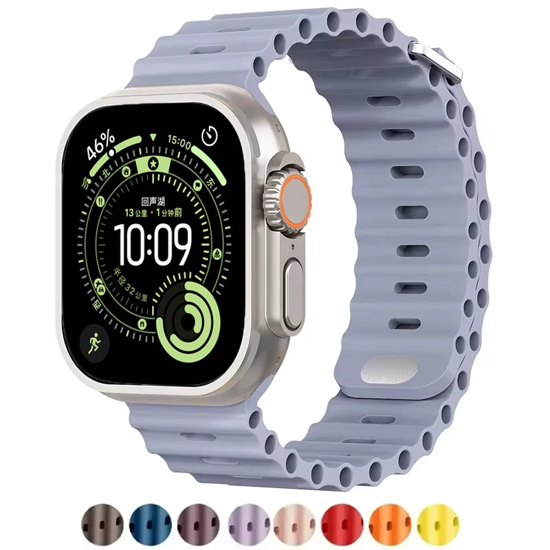 Ocean Style Solid Color Silicone Band For Apple Watch Series 11 10 9 8 7 6 5 SE Ultra Fits 49-38mm Durable Sweatproof Men