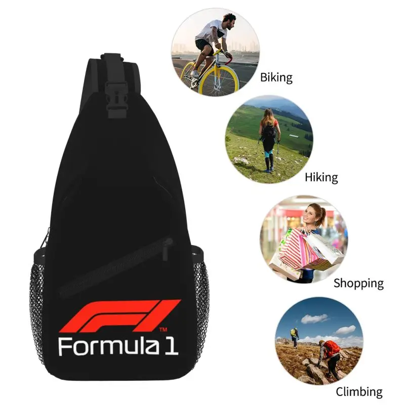 F1 Car Racingกระเป๋าคาดหน้าอกUnisex Casualกระเป๋าสะพายกันน้ําCrossbodyไหล่กระเป๋าเป้สะพายหลังสําหรับเดินทางเดินป่าขี่จักรยานกีฬากลางแจ้ง