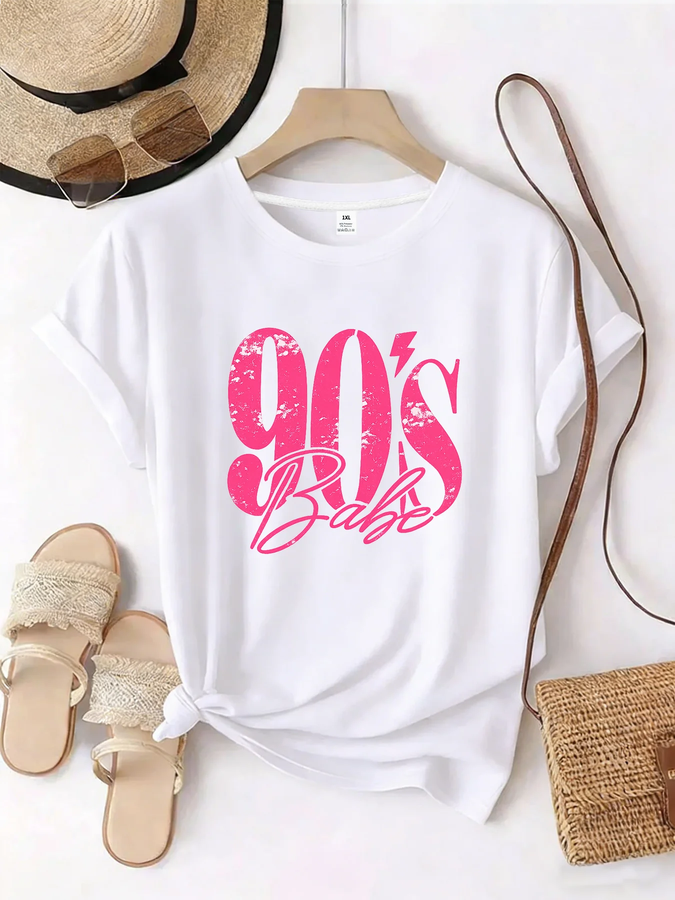 

【WZM101413】Creative printed plus size women's round neck summer casual short sleeved street fashion versatile plus size T-shirt