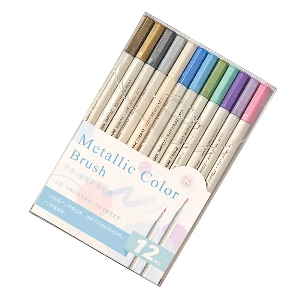 

12 Pcs Markers Colored Metallic Glitter Supplies Drawing Tools Metallic Pens For Paper Wood Painting Pens Glass