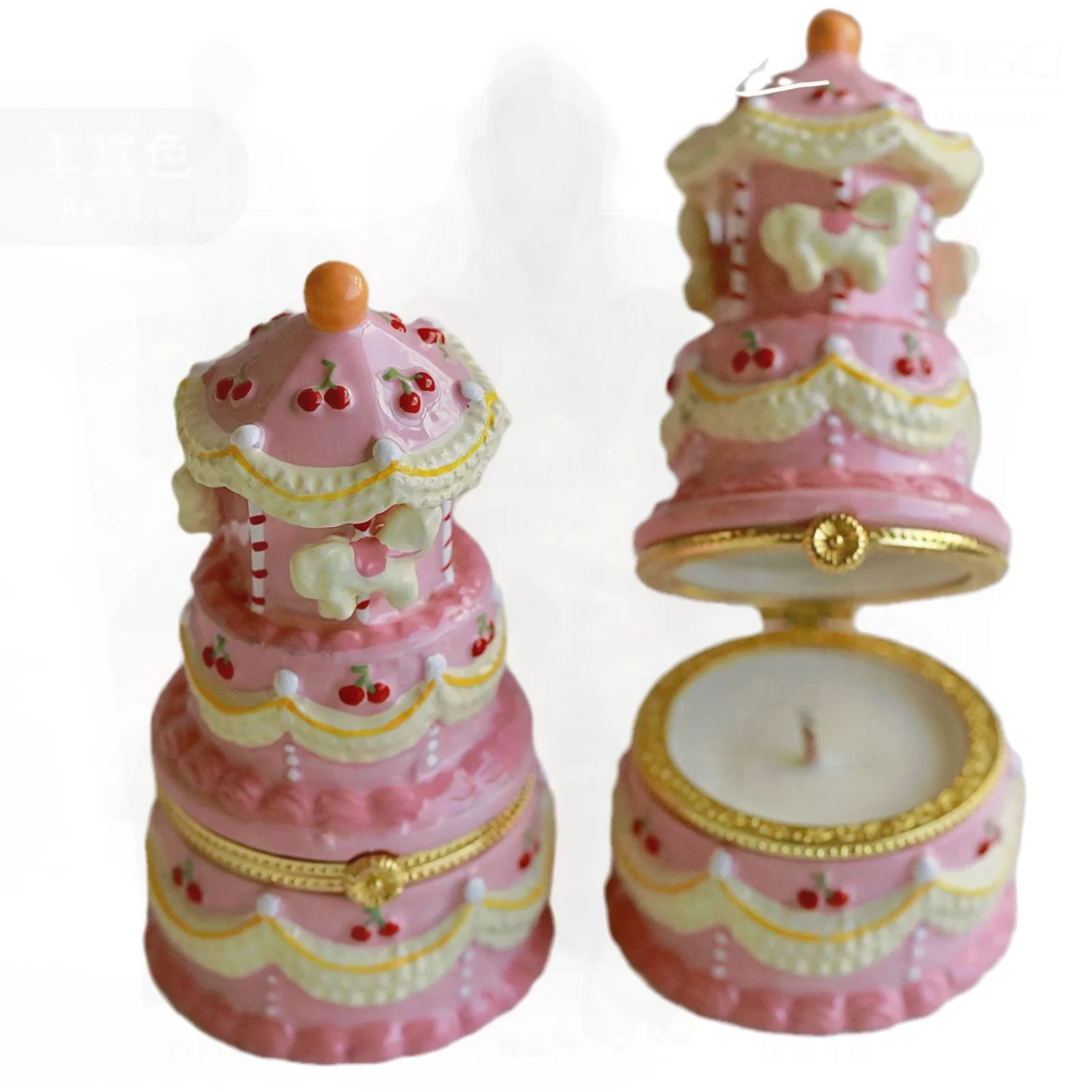 

Handmade Ceramic Birthday Cake Candle - Vintage Cute Creative Ornament Scented Candle Gift for Girls Double Layer Piggy Cake