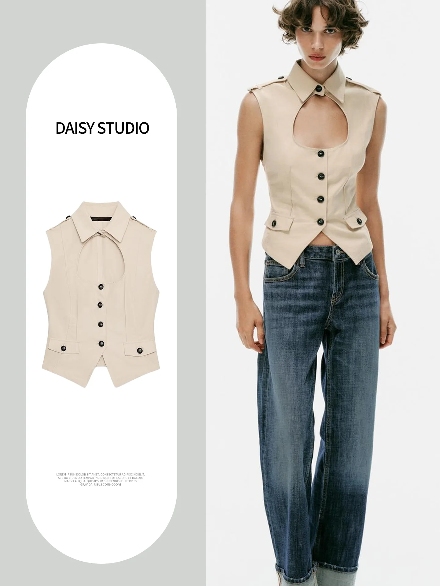 New Autumn Women's Casual Sleeveless Turn-down Collar Single Button Coat Style Split Top 5063005 Comfortable Breathable Polye...