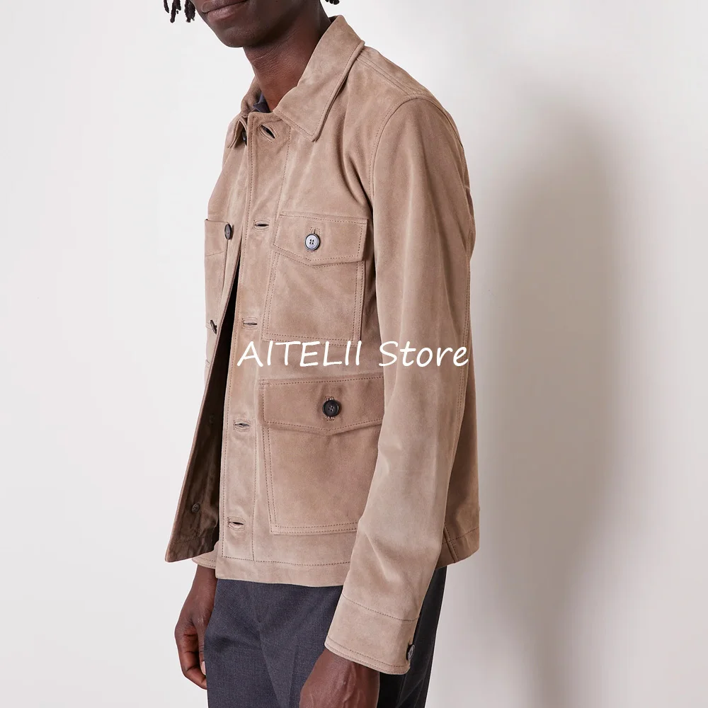 

Пиджаки для мужчин, пиджаки, замшевая ткань, мужская куртка, однобортные костюмы, повседневный модный пиджак с несколькими карманами и лацканами