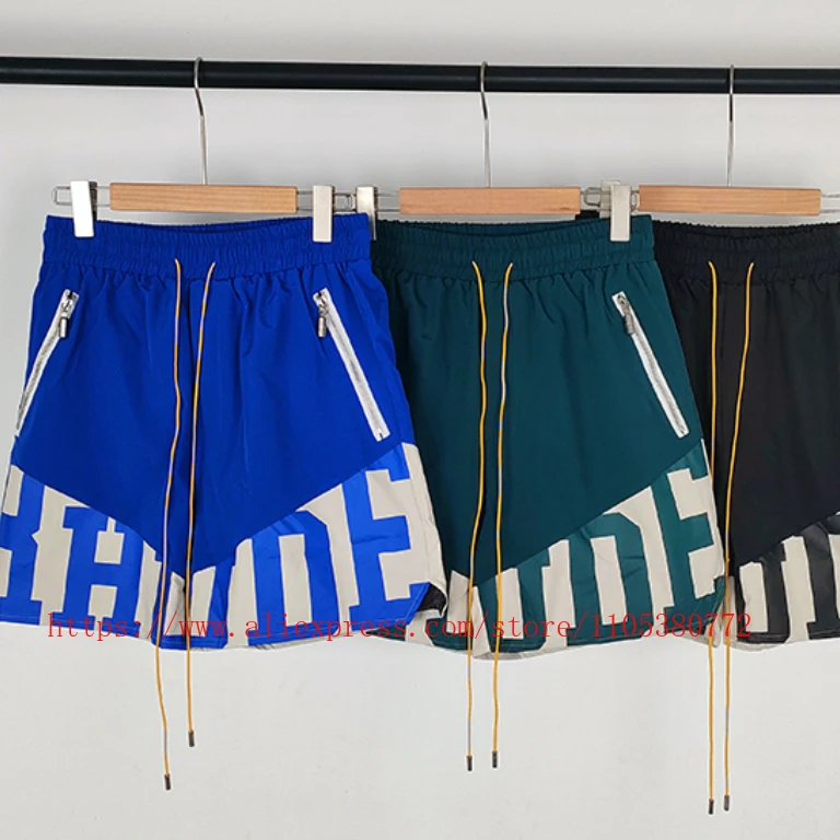 

Новые модные мужские повседневные шорты с принтом RHUDE, свободные шорты с карманами на молнии, модные пляжные шорты высокого качества