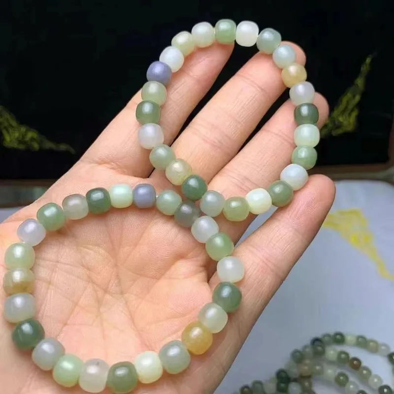 Natural Hetian Jade Multi- Vintage Style 7X8Mm Candy Color Versatile Single-Loop Bracelet