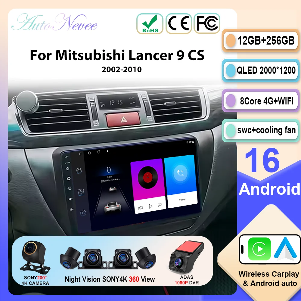 For Mitsubishi Lancer 9 CS 2000 2001 2002-2010 Car Radio Carplay multimedia video player GPS DSP Car Autoradio QLED No 2din DVD