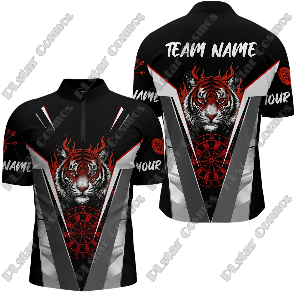 Personalized Name Thunder Lightning Tiger Darts & Dartboard 3D Printed Fashion Men Summer Zip Polo Shirt Dart Team Jerseys XKP19