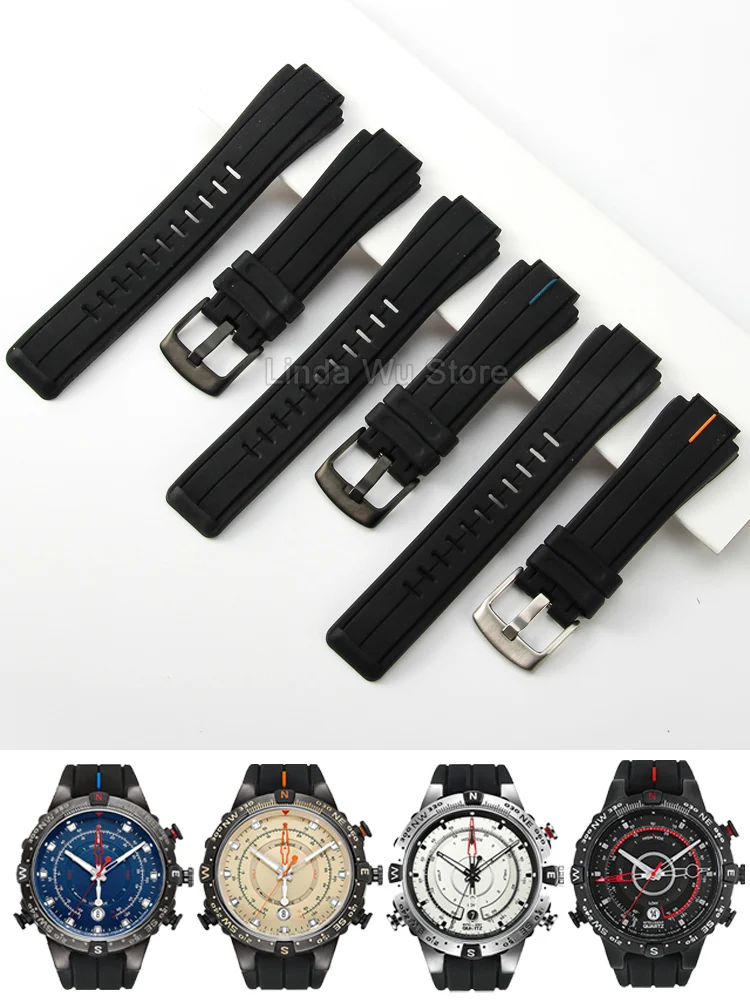 For Timex Tide T2n720 T2n721 Tw2t76300 Series Compatible Silicone Watch Strap 16x24mm Raised Mouth Design Watch Band Accessories