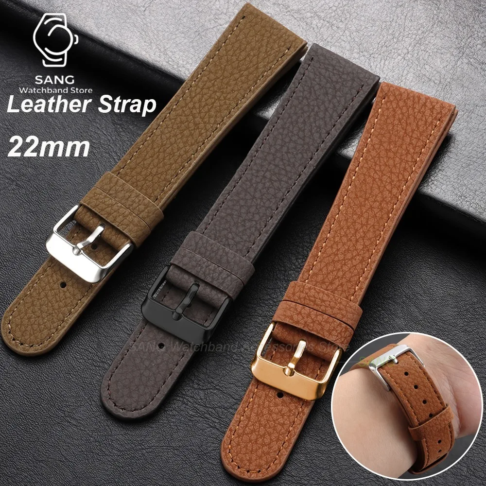 22mm Cowhide Leather Replace Bracelet Palm Pattern Men Women Business WatchBand Brown Sport WatchStrap Waterproof Soft Wristbelt