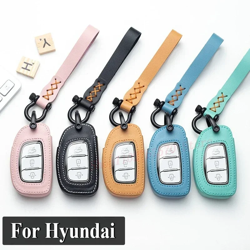 

Leather Remote Car Key Case Cover Shell For Hyundai Elantra Avante Elantra Lafesta Tucson ix35 ix25 Protective Bag Keychain