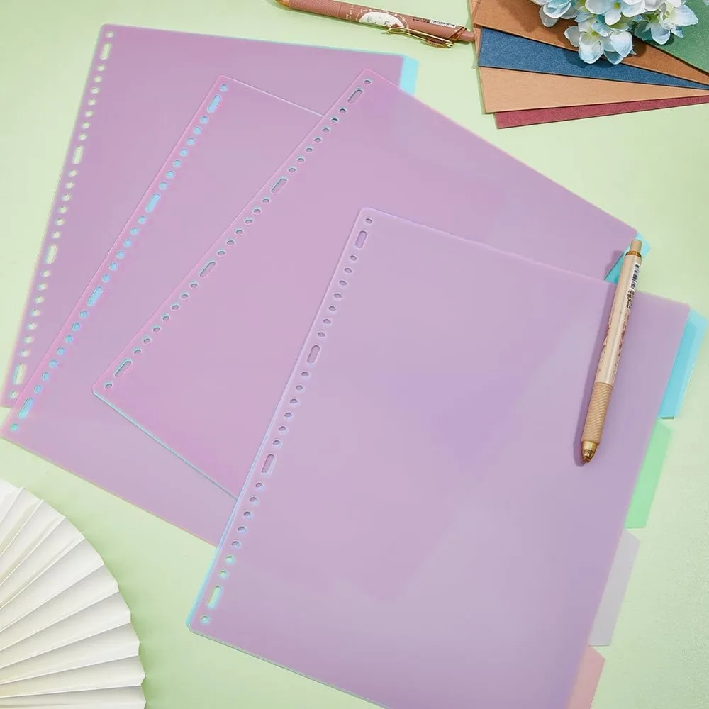 24 Sheets 4-Tab Binder Dividers A4 Plastic Blank Index Dividers Office Subject Dividers Colorful Loose Leaf Binders Multipunched