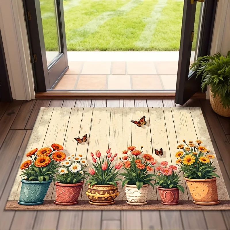 Wildflower Entrance Doormat Vibrant Colorful Meadow Daisy Floral Painting Graphic Rug Cottage Farmhouse Entry Decor Mat