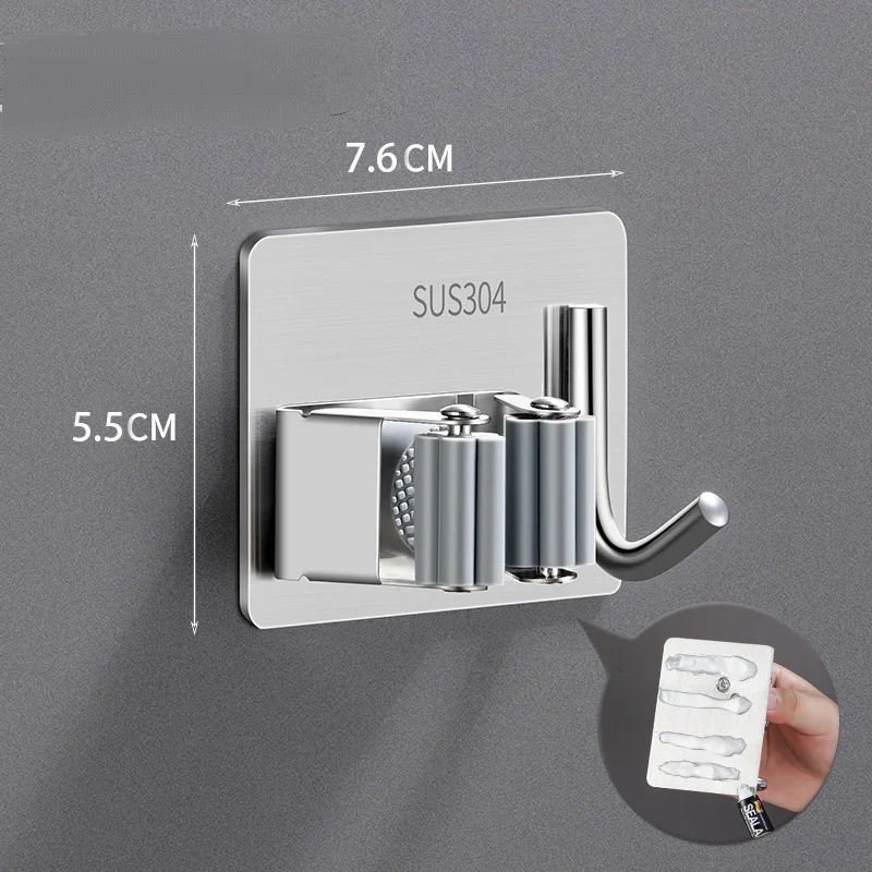Adhesive Wall Hanging Multi Purpose Hooks Kitchen Bathroom Home Organizer Accessories Mop Rack Broom Hanger Hook view 6
