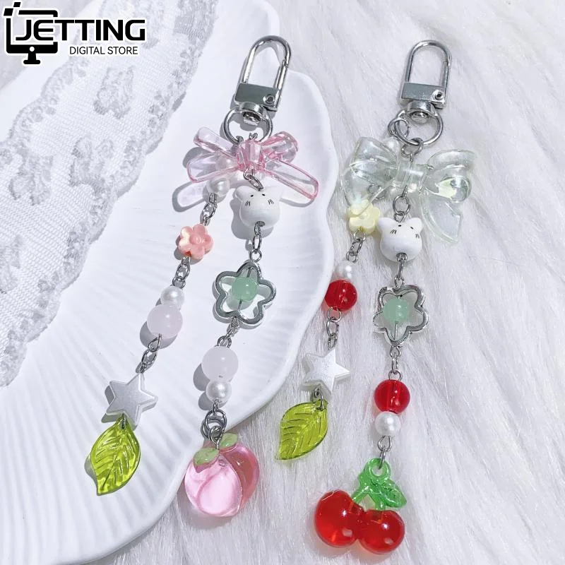 

Брелок с подвеской в виде сладкой вишни и персика Y2K, ремешок для телефона с кисточкой, брелок для ключей с фруктами, сумка для девочек, подвесное украшение, аксессуары для ключей