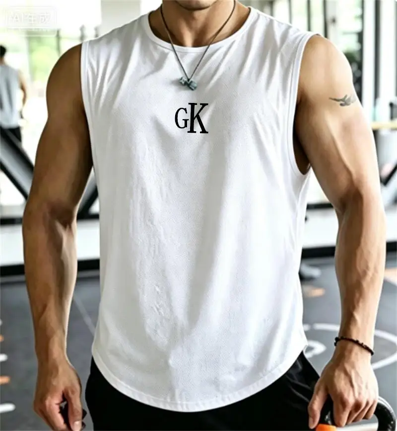 gk 2026 new Men Tank Tops Sleeveless Shirt Polyester Mesh Material Quick Dry Breathable Men Workout Fitness Basketball Top Tee