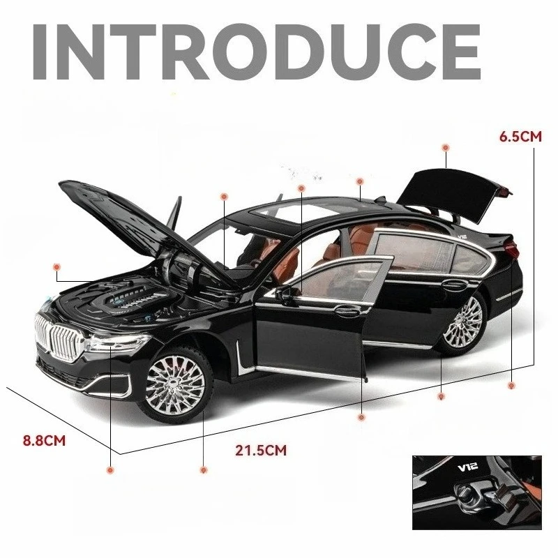 1:24 bmw 760li the7 alta simulação diecast metal liga modelo carro som luz puxar para trás coleção crianças brinquedos presentes