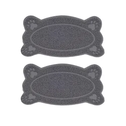 2Pcs Cat Litter Mat Non-slip Waterproof Pet Cat Litter Box Mat Lovely Bone Shape Litter Catcher Pads Size S Grey