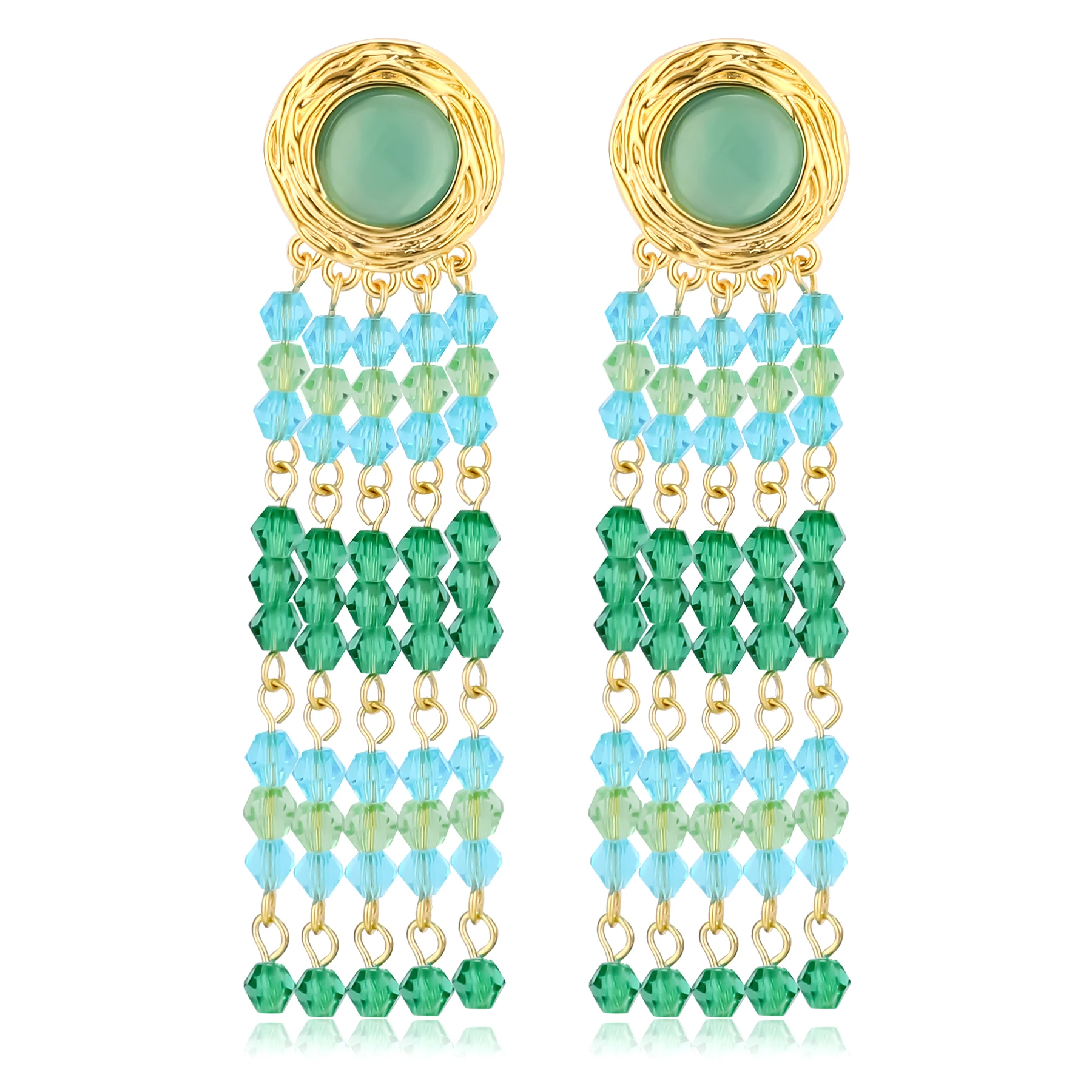 IDEAJOY Green Drop Earrings For Women Fashion Jewelry For Ladies Girls Party Gifts Green Glass Beads Dangle Long Earrings Women