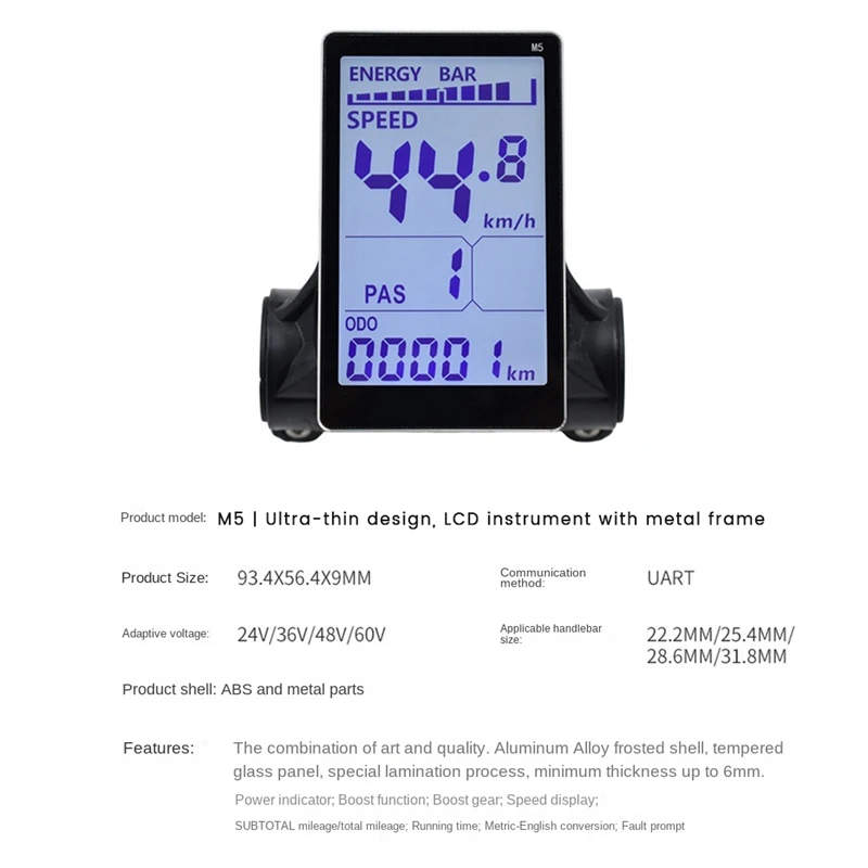 M5 Electric Bike LCD Display Meter 24V 36V 48V 60V E Scooter LCD Panel Screen for Mountain Electric Bike(5PIN)