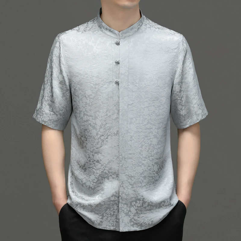 

Mulberry Silk Blends Shirts For Men Short Sleeve Premium Casual Summer Quality Soft Comfortable Easy Care Frog Camisas De Hombre