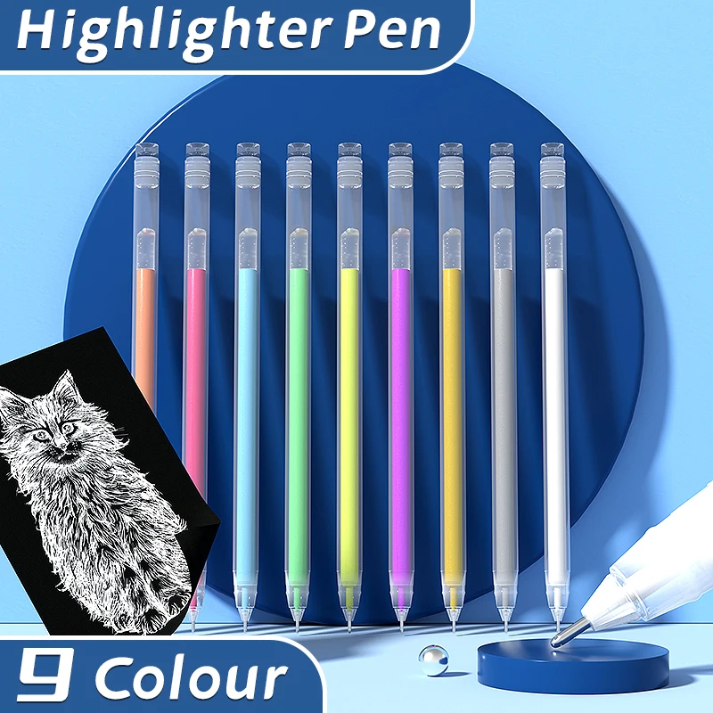 

9Color Pastel Highlighter Gel Pens Vibrant Neon Colors with Smooth Writing Perfect for Art, NoteTaking & Creative Journaling