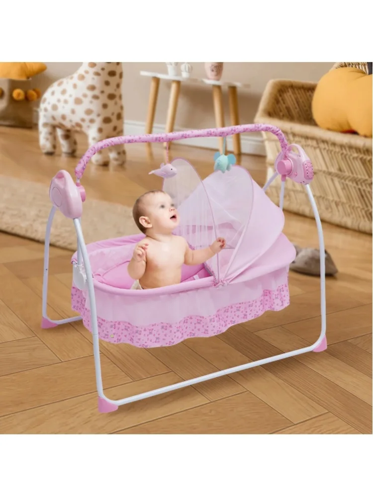 Elektrisches Babybett 0-18 Monate Babybett Automatische Wiege Schaukel Rosa