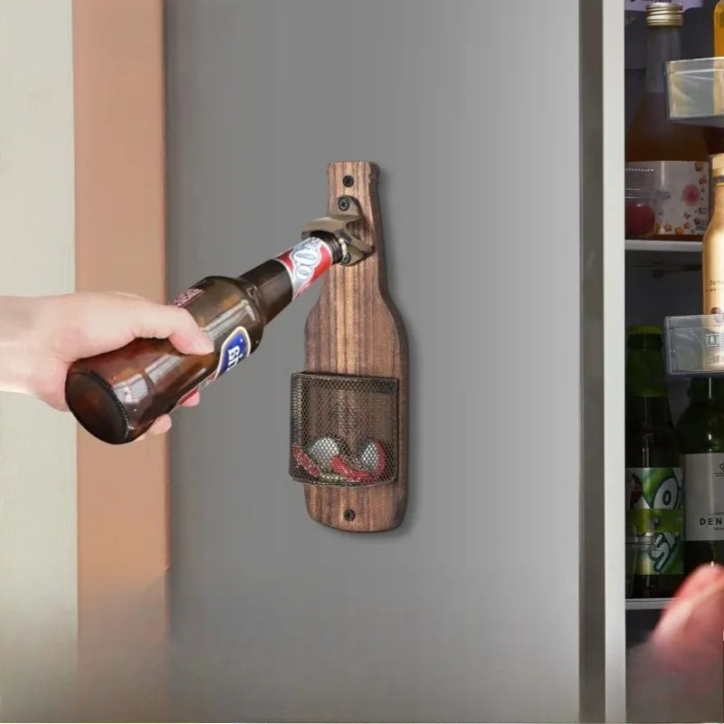 

Spot solid wood retro beer bottle opener multi-functional wall wooden bottle screwdriver decorative pendant for catering bars