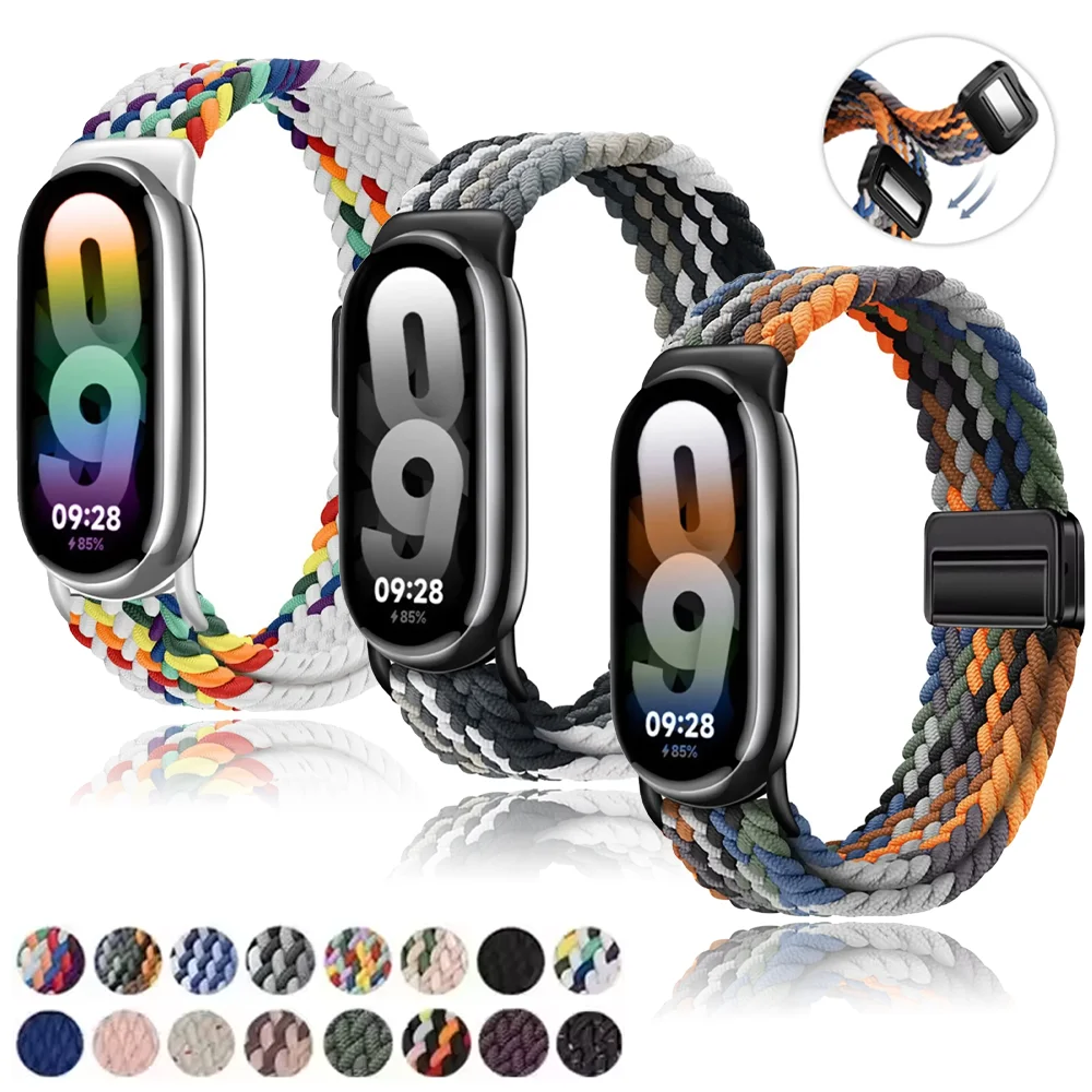 Magnetisches geflochtenes Armband für Xiaomi Mi Band 10 9 8, atmungsaktives Nylon-Loop-Band-Armband, Armband für Mi Band 10 9 8 NFC-Armband