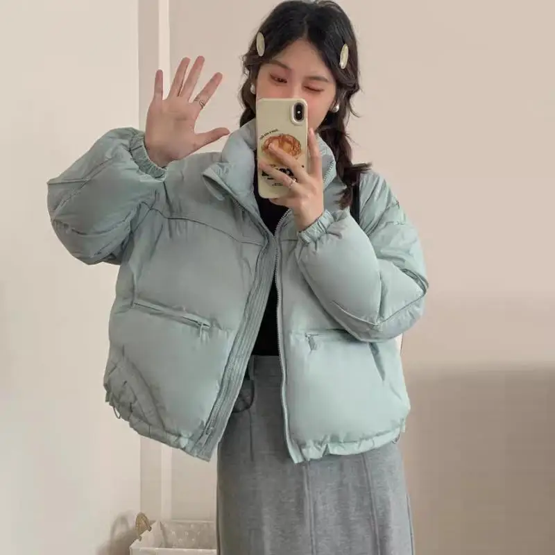 

Корейская утепленная куртка-пуховик с воротником-стойкой, свободного кроя, теплая, осенне-зимняя, новинка, женская модная верхняя одежда