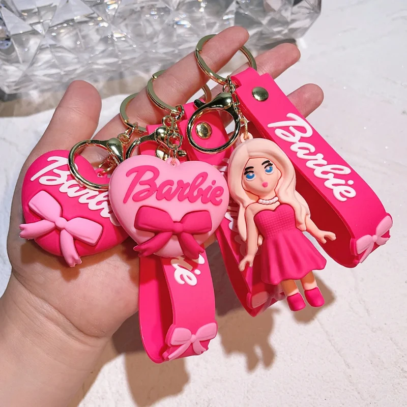 Miniso dessin animé rose Barbie princesse porte-clés pendentif Couple sac à dos Silicone poupée poupée porte-clés pendentif cadeau