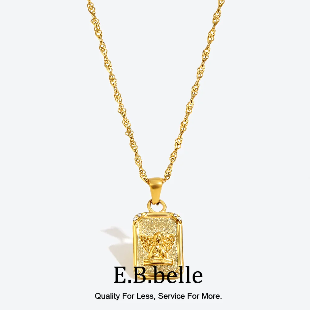 E.B.belle Joyería de Moda para Mujer en Tendencia 2026, Collar con Colgante de Carta del Tarot de Ángel, Chapado en Oro sobre Acero Inoxidable, para Mujer