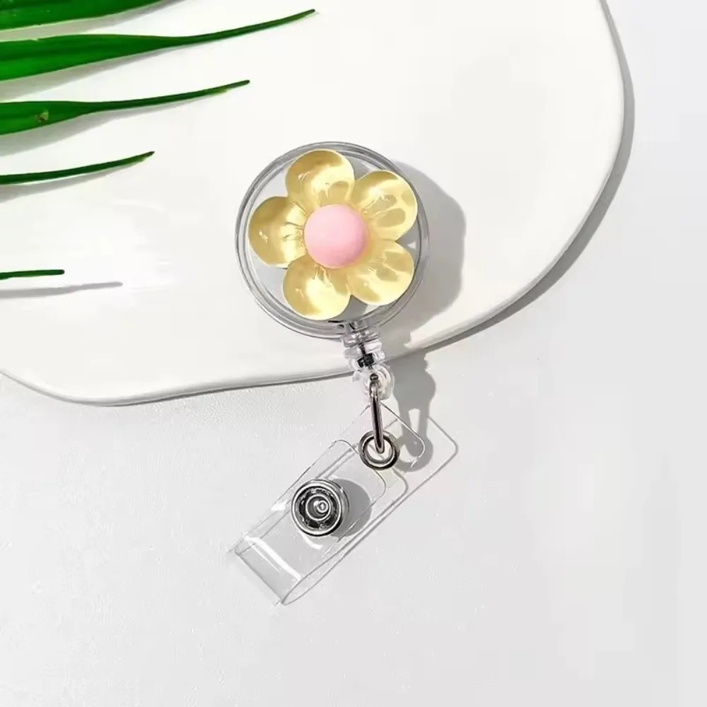 Cute Floral Badge Reel Retractable Transparent Worker ID Card Pull Buckle Doctore Nurse Durable ID Card Badge Holder Clip