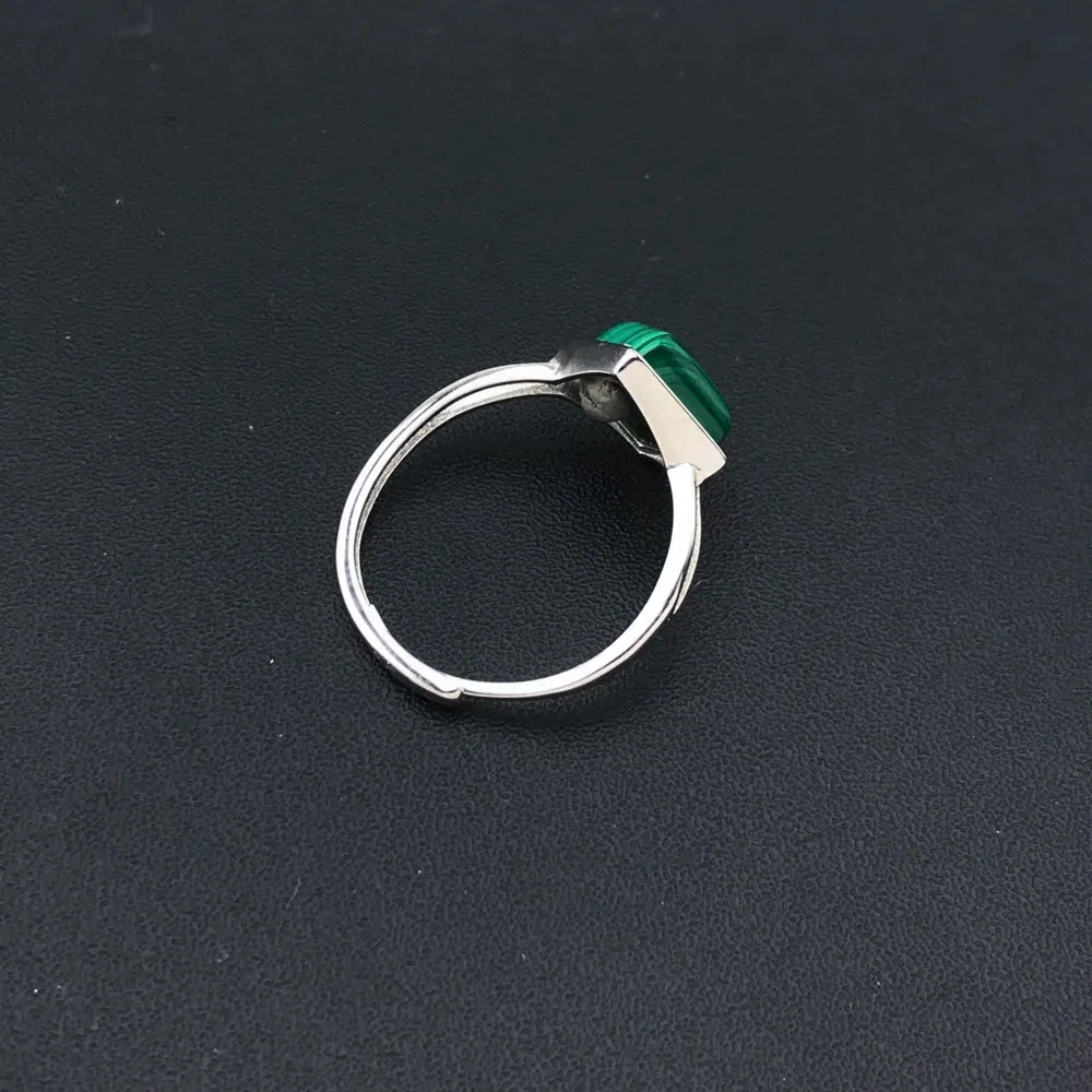 Trendy Natural Malachite Ring Sterling 925 Silver Square 8mm for Women Femme Birthday Wedding Party Trendy Jewelry Gift